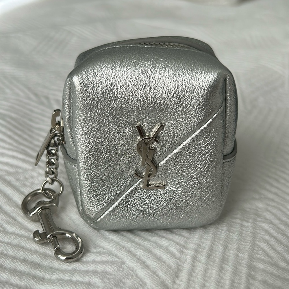 Yves Saint Laurent keyring cube silver leather full set with box dust bag